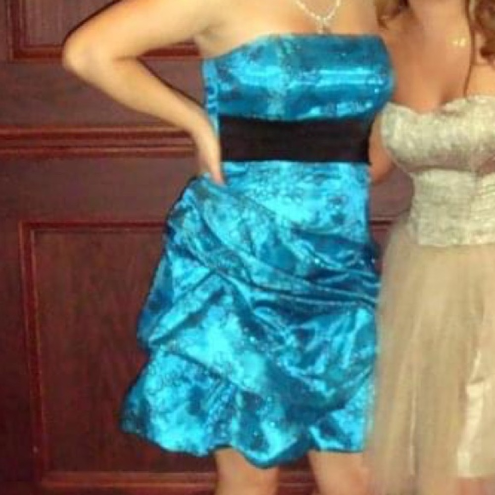 Turquoise glitter formal dress